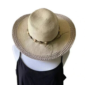 Beach Sun Hat - with leather and button trim brim packable